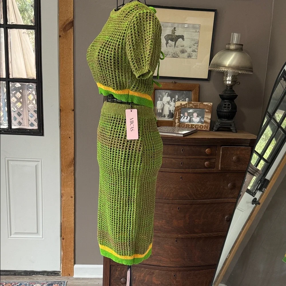 Micas Green Knit Dress with Yellow Accents - Picture 7 of 8